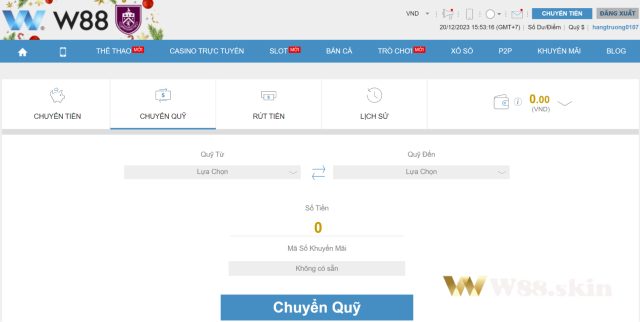 Chuyển quỹ trước khi thực hiện giao dịch rút tiền w88