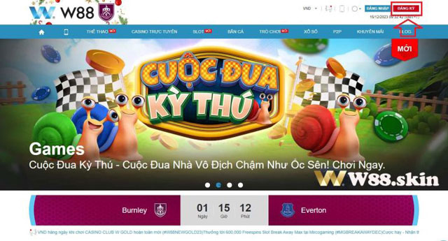 Vào trang web chính thức của W88